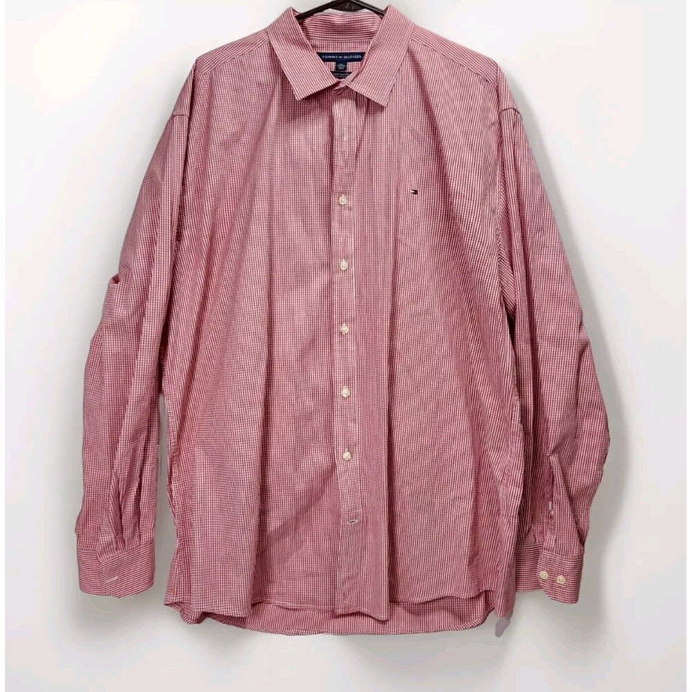 Tommy Hilfiger Custom Fit Men's Long Sleeve Button Down XXL Red/ White Shirt